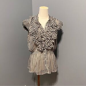 Plaid Button Down Ruffled Blouse